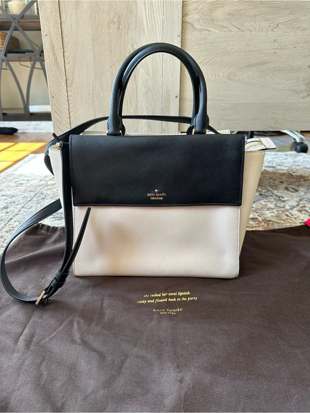 Kate Spade Two-Tone Black and Cream Satchel with Top Handles